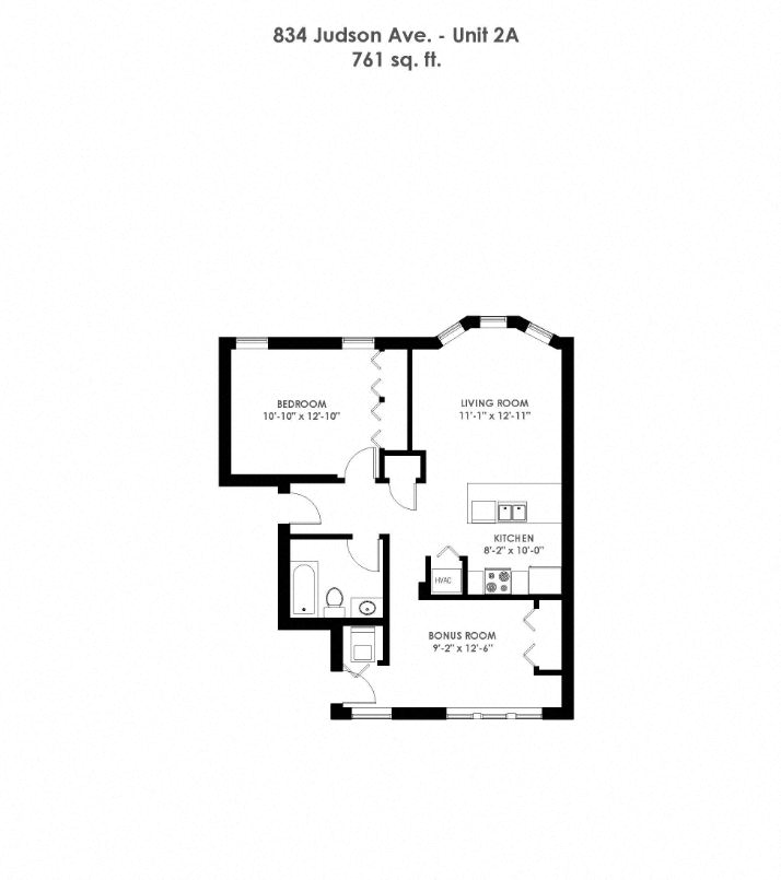 Floor plan for 1 bed, 1 bath, 759 sqft